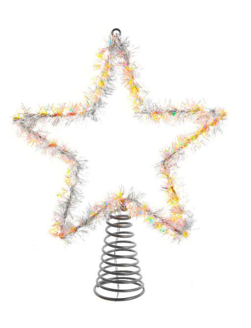 12" LED Silver Tinsel Star Treetop