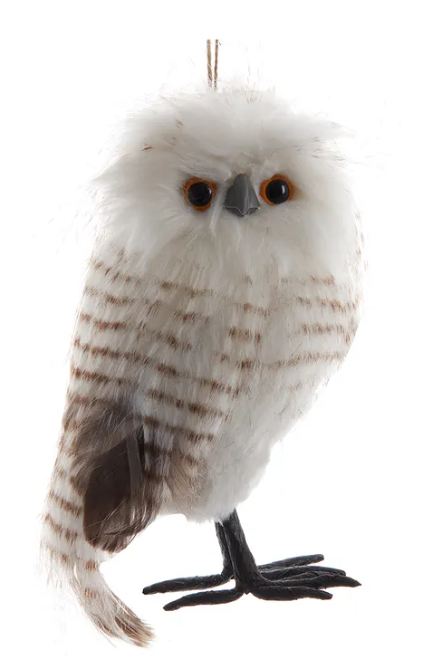 White Standing Owl With Stripes Ornament