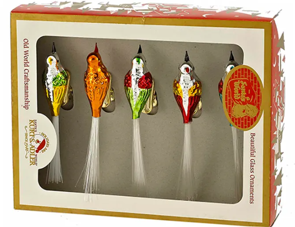 Glass Bird Clip-On Ornaments, 5-Pieces