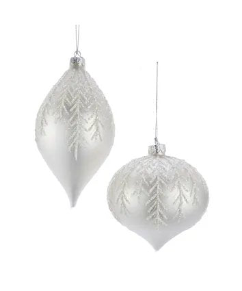 4"SLV/WHT Pine Leaf DSGN Ball/Drop