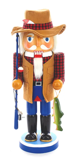 12"Wooden Fishing Man Nutcracker