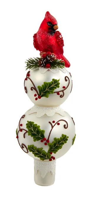 12" Holly & Cardinal Finial Treetopper