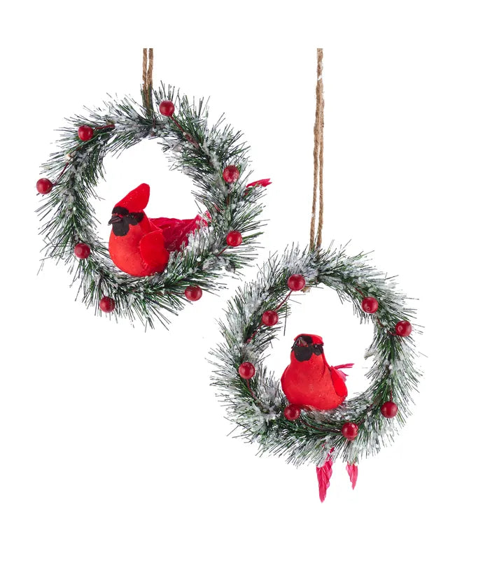 Iced Pine Wreath W/Cardinal Ornament