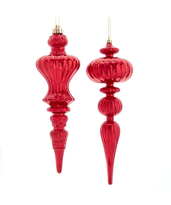 12" Red Distressed Finish Finial