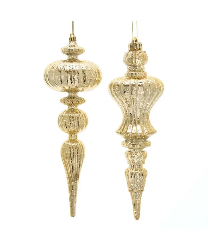 Gold Distressed Finish Finial Ornaments