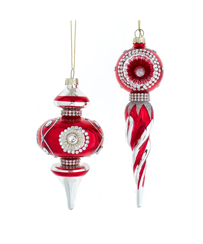 Glass Red & Silver Finial Ornament