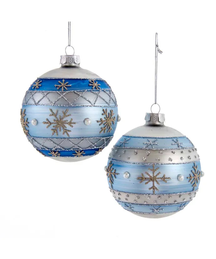 Large Glass Blue & Silver Ornament