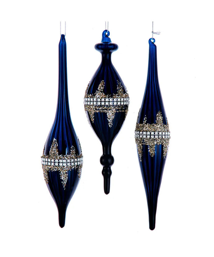 Glass Midnight Blue Finial Ornaments