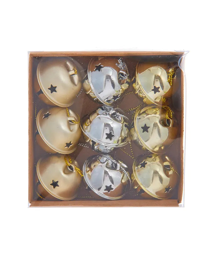 Silver & Gold Jingle Bell Ornaments 9PC