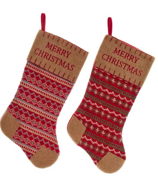 20.5" Knit and Burlap Stocking