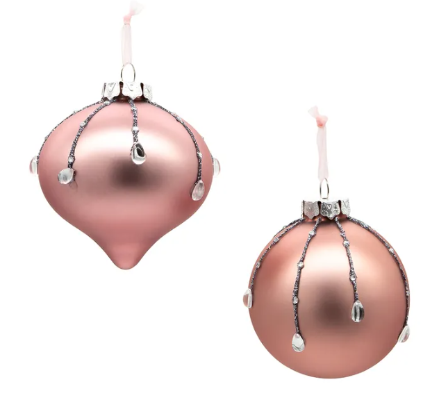 Glass Pink & Pewter Ornament