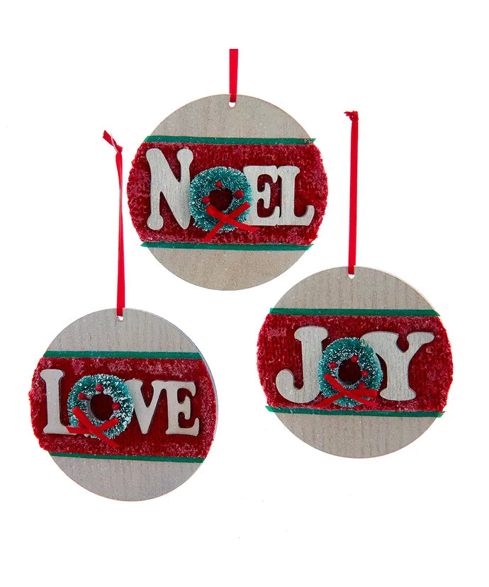 NOEL, LOVE or JOY Wreath Ornament