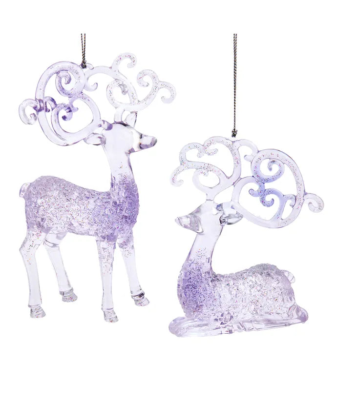 5.7" Clear Lavender & Blue Deer Ornament