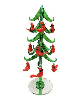 Glass Tree With Cardinal Ornaments