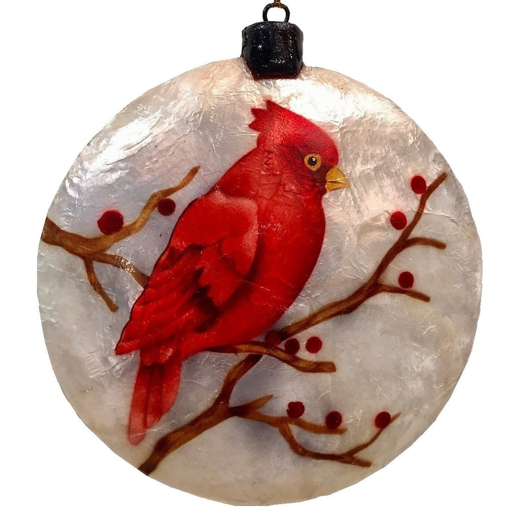 Cardinal Disc Capiz Ornament