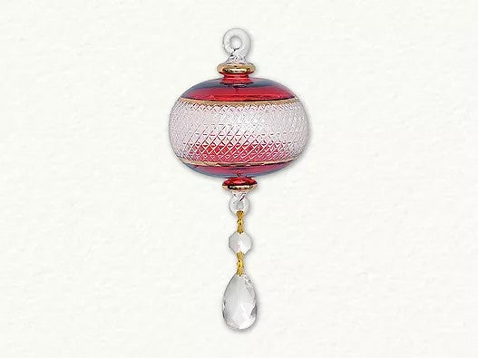 Egyptian Glass Ornament in Red, Gold and Clear Glass With Crystal Drop