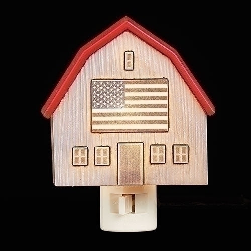 5"H Barn, American Flag Night Light