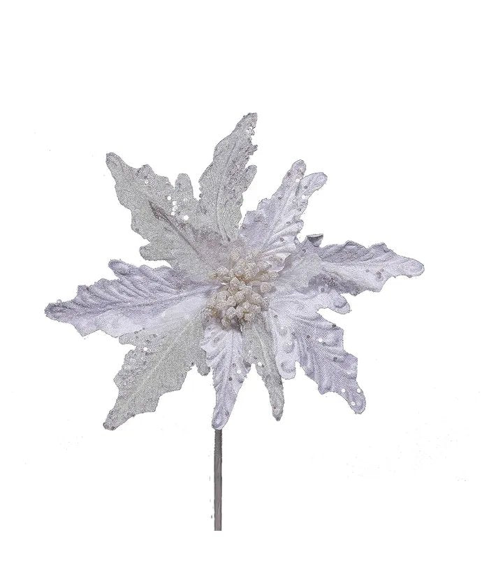 12"White Poinsettia w/Glitter