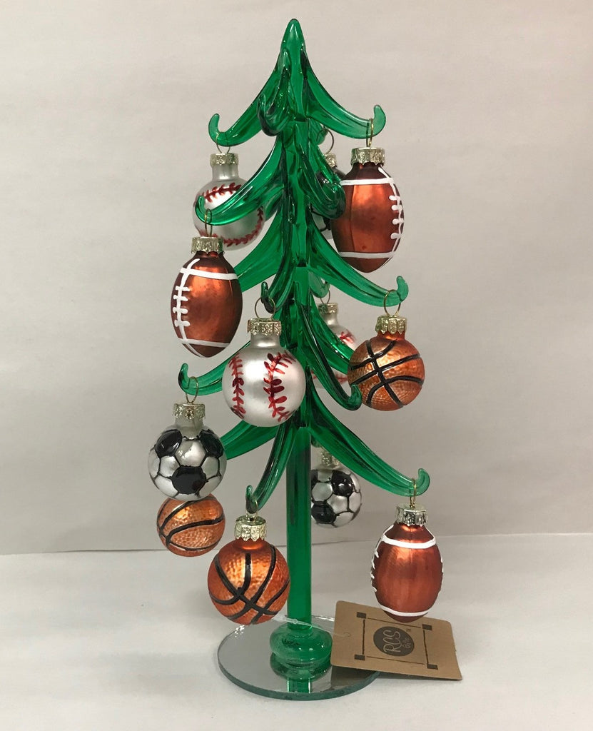 Glass Tree With Sport Ball Ornaments